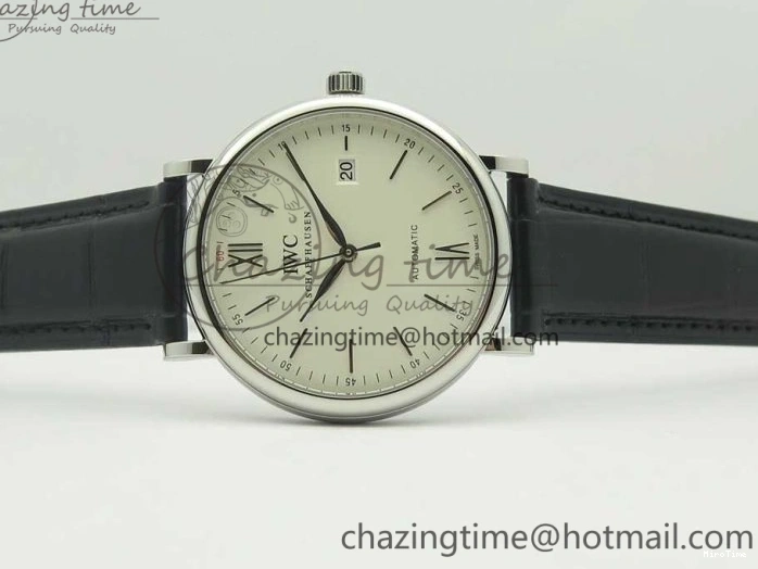 MIROTIME 0105 Supportive Portofino Automatic SS AF 1:1 Best Edition White Dial on Black Croco Leather Strap A 7184